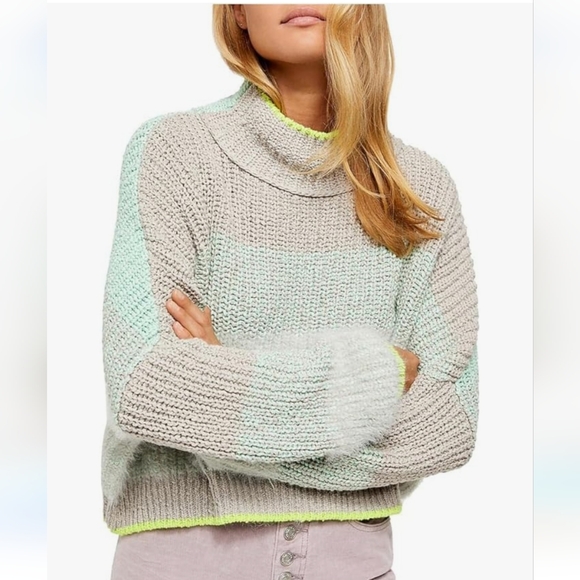 Free People Sweaters - Free People Sunbrite Crop Colorblock Sweater